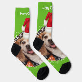 Leuke huisdier foto Santa hoed Helder Groen Kerstm Sokken (Rechts)