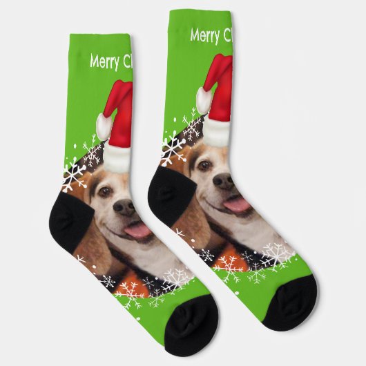 Leuke huisdier foto Santa hoed Helder Groen Kerstm Sokken (Rechts)