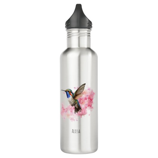 Leuke Hummingbird Floral Waterverf gepersonaliseer Waterfles (Links)