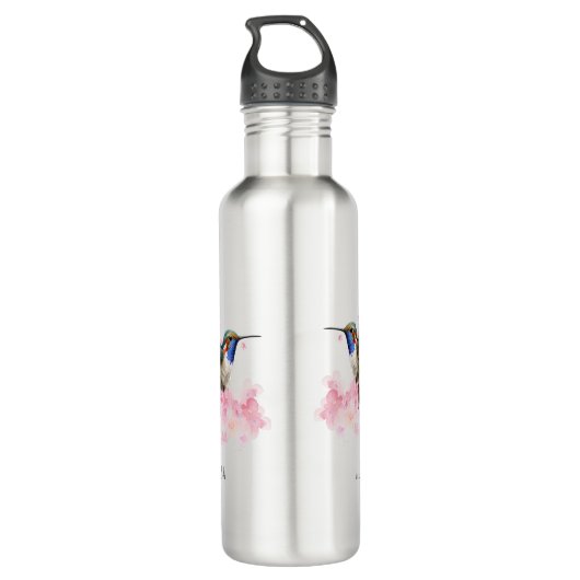 Leuke Hummingbird Floral Waterverf gepersonaliseer Waterfles (Achterkant)