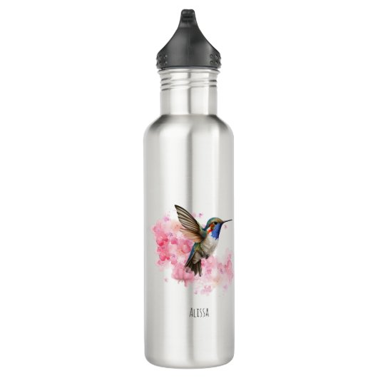 Leuke Hummingbird Floral Waterverf gepersonaliseer Waterfles (Rechts)