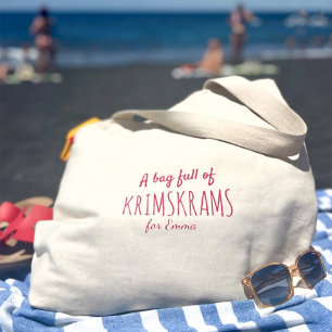 Leuke humor roze quote 'vol Krimskrams' Grote Tote Bag