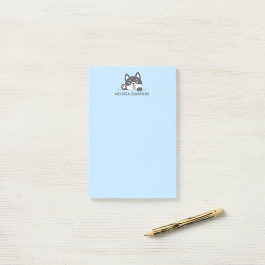 Leuke Husky Dog Blauw Custom Name Post-it® Notes (Op bureau)