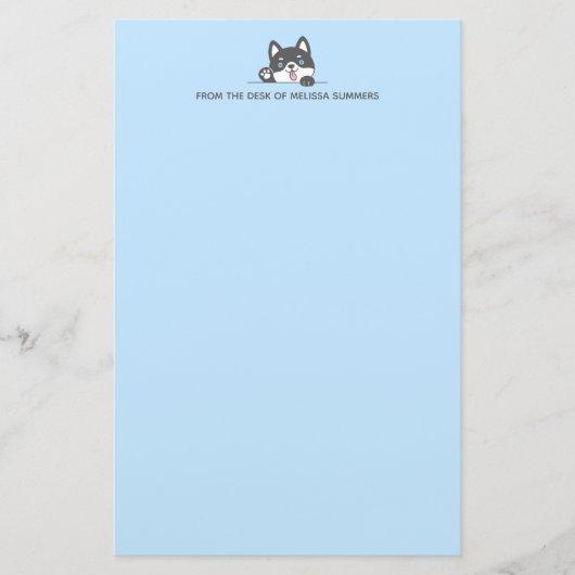 Leuke Husky Dog Blauwe Aangepaste Tekst Briefpapier (Voorkant)