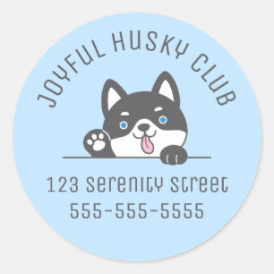 Leuke Husky Dog Blauwe Aangepaste Tekst Ronde Sticker