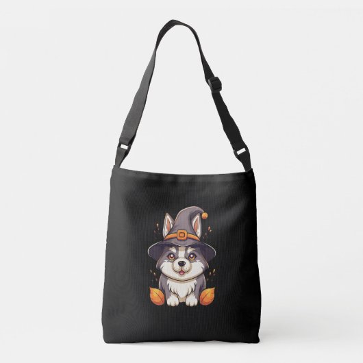 Leuke Husky Dog In Een Heks Pet Halloween Crossbody Tas (Achterkant)
