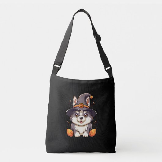 Leuke Husky Dog In Een Heks Pet Halloween Crossbody Tas (Voorkant)