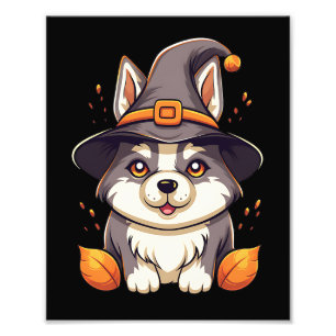 Leuke Husky Dog In Een Heks Pet Halloween Foto Afdruk