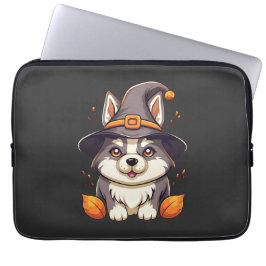 Leuke Husky Dog In Een Heks Pet Halloween Laptop Sleeve