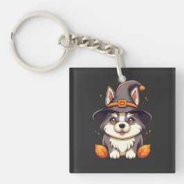 Leuke Husky Dog In Een Heks Pet Halloween Sleutelhanger