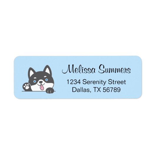 Leuke Husky Hond Blauw retouradres Etiket (Voorkant)