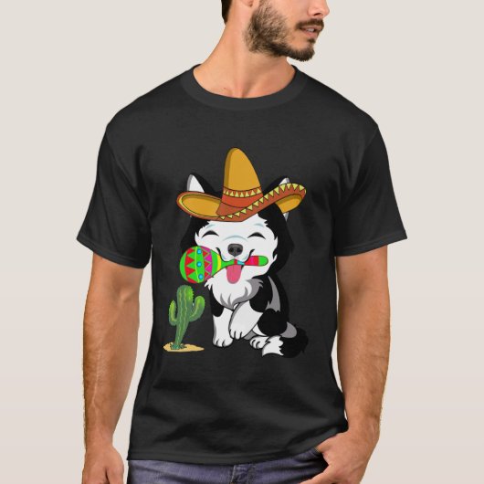 Leuke Husky Hond Cinco de Mayo 5 mei Feest T-shirt (Voorkant)