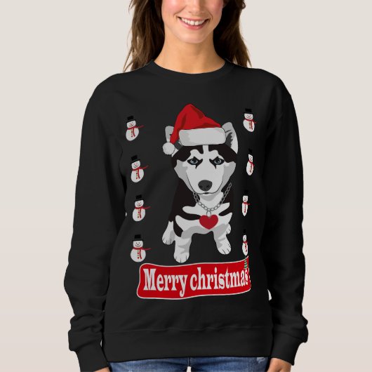 Leuke Husky Hond Dearing Santa Hat Vrolijk Kerstfe Trui (Voorkant)