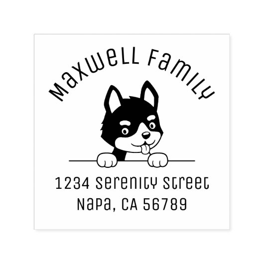 Leuke Husky Puppy Arch Familieadres Zelfinktende Stempel (Design)
