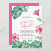 Leuke huwelijksuitnodiging Tropische Waterverf Blo (Voorkant / Achterkant)