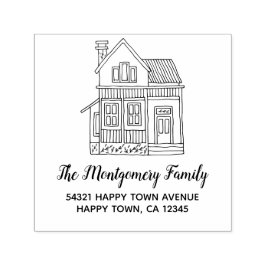 Leuke Hygge minimalistische hand getrokken huisadr Zelfinktende Stempel