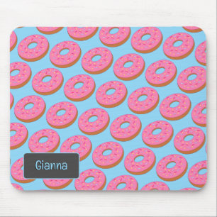 Leuke Iced Doughnuts - Roze Frosted Rings met Naam Muismat