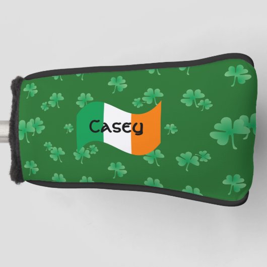 Leuke Ierse vlag met gepersonaliseerde Shamrocks Golfheadcover (Voorkant)