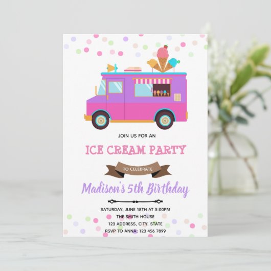 Leuke ijsauto verjaardagsuitnodiging kaart (Staand voorkant)