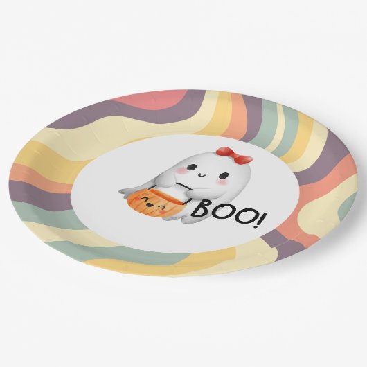 Leuke illustratie Happy Halloween Boo Papieren Bordje (Gekanteld)