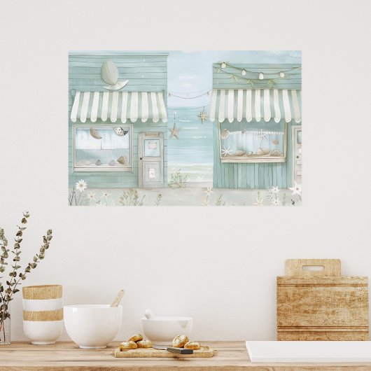 Leuke illustratie kust wonen strand scene poster (Keuken)
