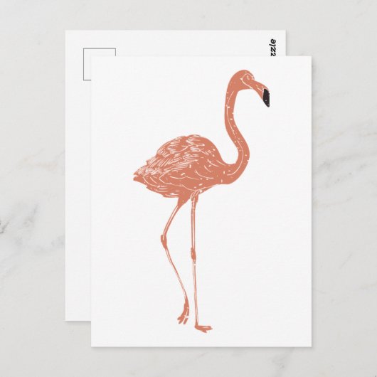 Leuke illustratie rode flamingo linocut briefkaart (Voorkant / Achterkant)