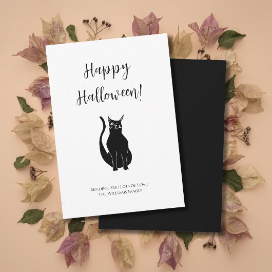 Leuke Illustratie van Zwarte Kat Simpele Halloween Feestdagenkaart