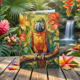 Leuke Impasto Kleurrijke Papegaai Denkt Aan Jou Kaart