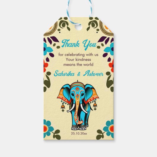 Leuke Indiase bruiloft olifant dank u gunst Cadeaulabel (Voorkant)