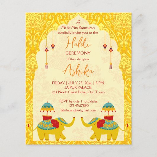 Leuke Indiase bruiloft olifanten budget haldi uitn (Voorkant)