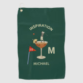 Leuke Inspirerende 19e Hole Cocktail Monogram Naam Golfhanddoek (Voorkant)