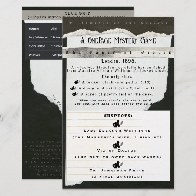 Leuke Interactieve Mystery Party Game Kaart (Voorkant / Achterkant)