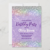 Leuke iridescen lila paarse faux glitter kaart (Voorkant)