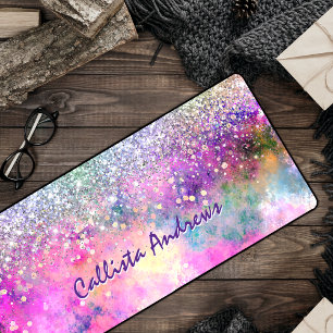 Leuke iridescen zilveren faux glitter bureaumat