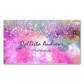 Leuke iridescen zilveren faux glitter magnetisch visitekaartje (Voorkant)