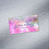 Leuke iridescen zilveren faux glitter magnetisch visitekaartje (Voorbeeld)