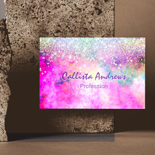 Leuke iridescen zilveren faux glitter magnetisch visitekaartje