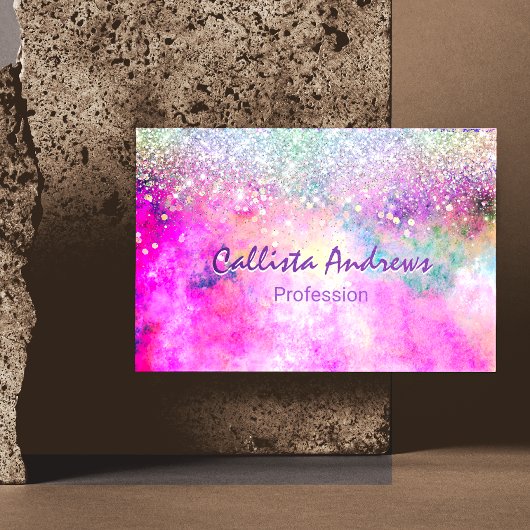 Leuke iridescen zilveren faux glitter magnetisch visitekaartje