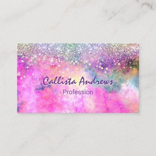 Leuke iridescen zilveren faux glitter visitekaartje (Voorkant)