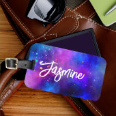 Leuke iriserende blauwe ruimte galaxy monogram bagagelabel