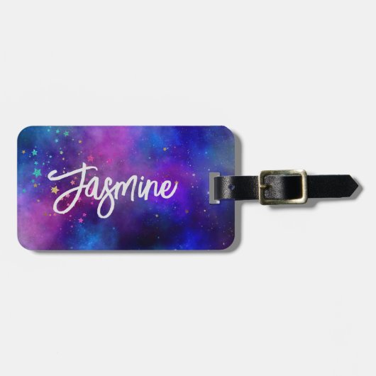 Leuke iriserende blauwe ruimte galaxy monogram bagagelabel (Voorkant horizontaal)