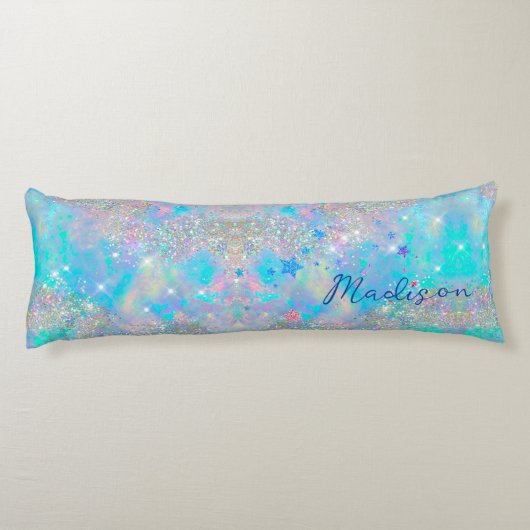 Leuke iriserende blauwe sterren glitter monogram lichaamskussen (Achterkant)