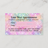 Leuke iriserende eenhoorn roze glitter afsprakenkaartje (Achterkant)