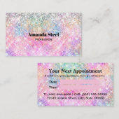 Leuke iriserende eenhoorn roze glitter afsprakenkaartje (Voorkant / Achterkant)