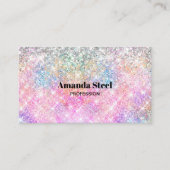 Leuke iriserende eenhoorn roze glitter afsprakenkaartje (Voorkant)