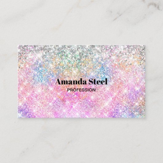 Leuke iriserende eenhoorn roze glitter afsprakenkaartje (Voorkant)