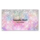 Leuke iriserende eenhoorn roze glitter magnetisch visitekaartje (Voorkant)