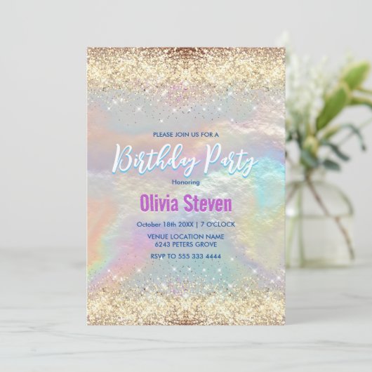 Leuke iriserende faux gouden glitter kaart (Staand voorkant)