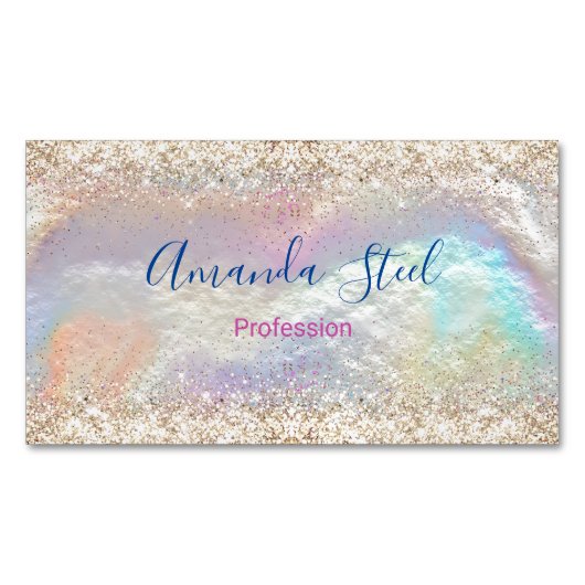 Leuke iriserende faux gouden glitter magnetisch visitekaartje (Voorkant)