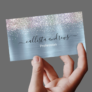 Leuke iriserende ijsblauwe faux glitter magnetisch visitekaartje